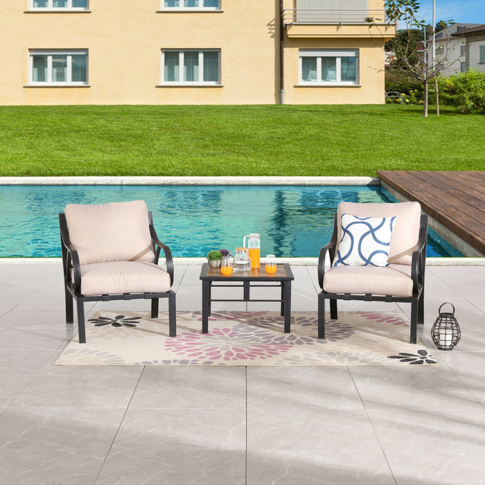 Chic Comfort 3-Piece Patio Bistro Set with Cushioned Metal Armchairs & Side Table 
