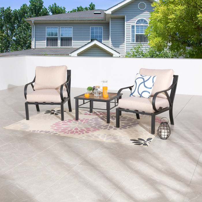 Chic Comfort 3-Piece Patio Bistro Set with Cushioned Metal Armchairs & Side Table 