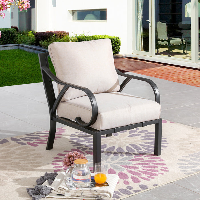 Chic Comfort 3-Piece Patio Bistro Set with Cushioned Metal Armchairs & Side Table 