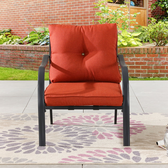 Chic Comfort 3-Piece Patio Bistro Set with Cushioned Metal Armchairs & Side Table (Red) 