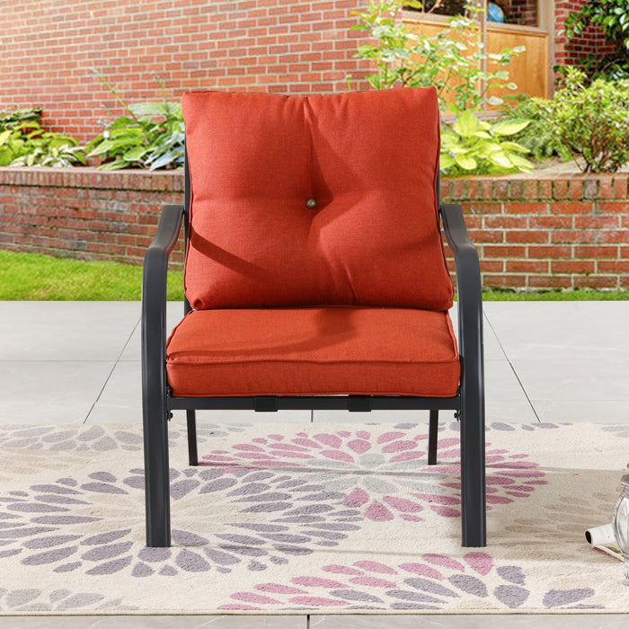 Chic Comfort 3-Piece Patio Bistro Set with Cushioned Metal Armchairs & Side Table (Red)