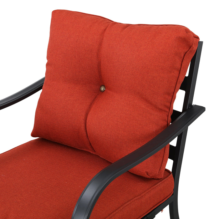 Chic Comfort 3-Piece Patio Bistro Set with Cushioned Metal Armchairs & Side Table (Red) 