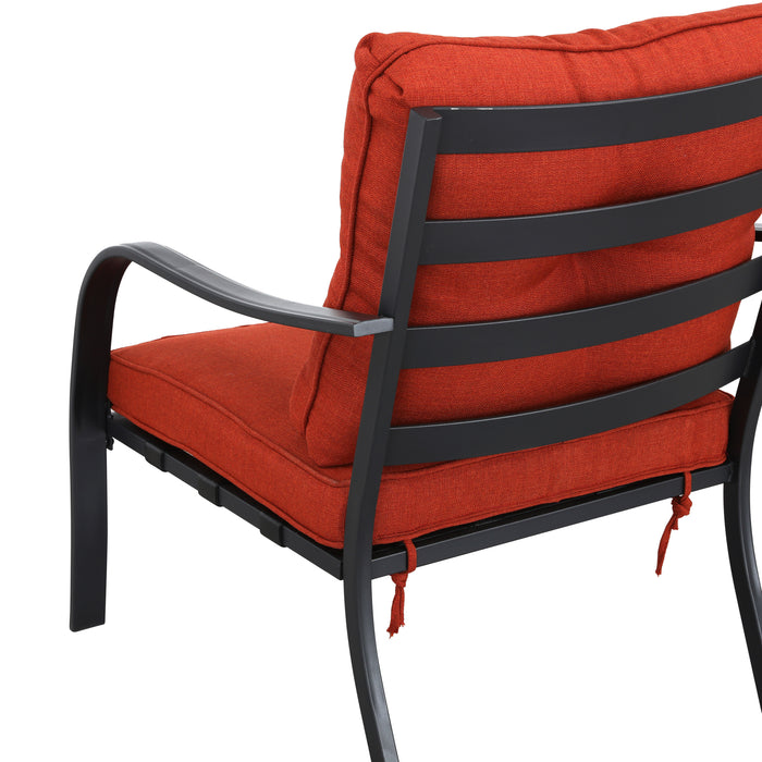 Chic Comfort 3-Piece Patio Bistro Set with Cushioned Metal Armchairs & Side Table (Red)