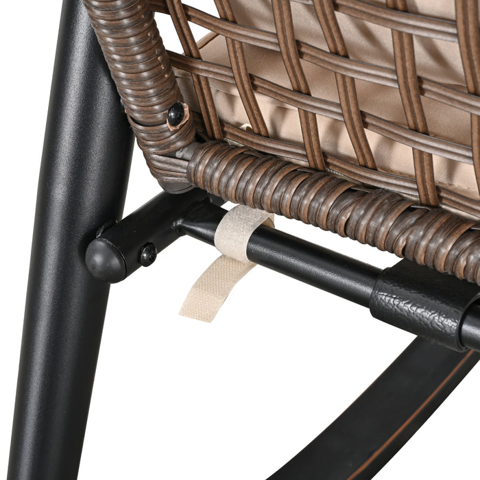 Deluxe 3-Piece Beige PE Wicker Rocking Chair Bistro Set with Cushions and Metal Coffee Table 