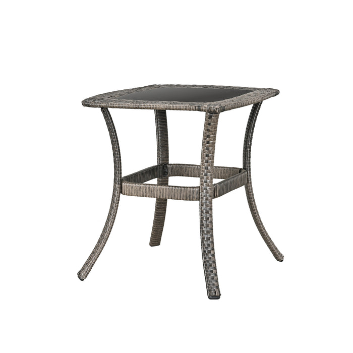 Elegant 3-Piece Outdoor Bistro Set with PE Wicker 360° Swivel Chairs and Tempered Glass Table - Grey Cushions 