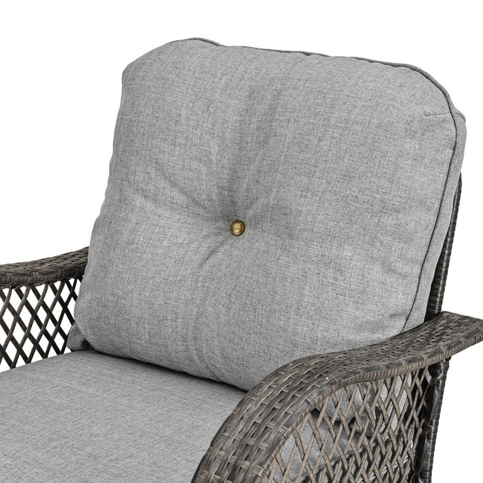 Elegant 3-Piece Outdoor Bistro Set with PE Wicker 360° Swivel Chairs and Tempered Glass Table - Grey Cushions 