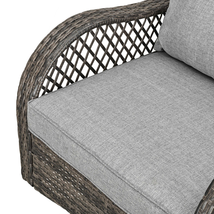 Elegant 3-Piece Outdoor Bistro Set with PE Wicker 360° Swivel Chairs and Tempered Glass Table - Grey Cushions 