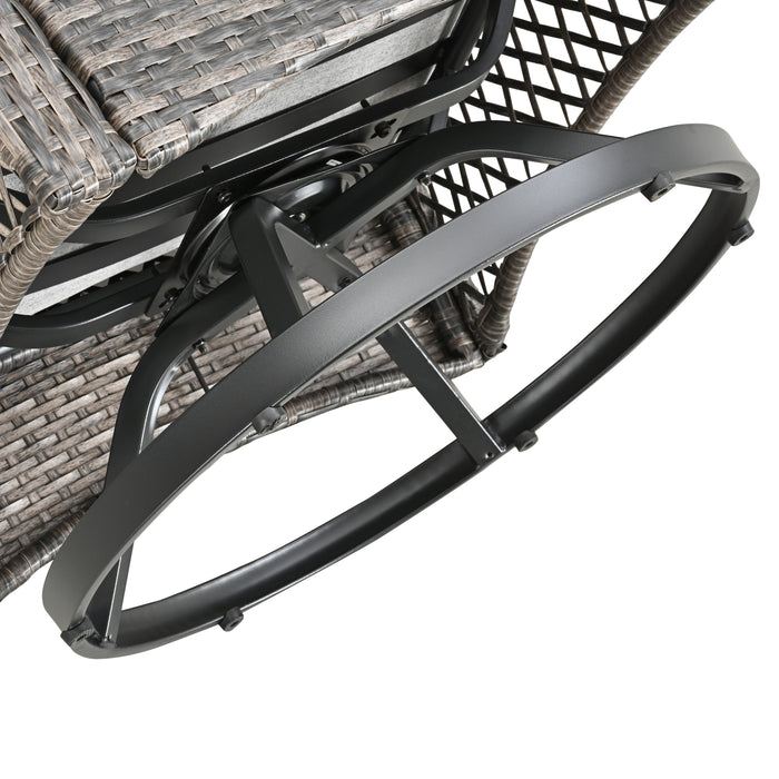 Elegant 3-Piece Outdoor Bistro Set with PE Wicker 360° Swivel Chairs and Tempered Glass Table - Grey Cushions 