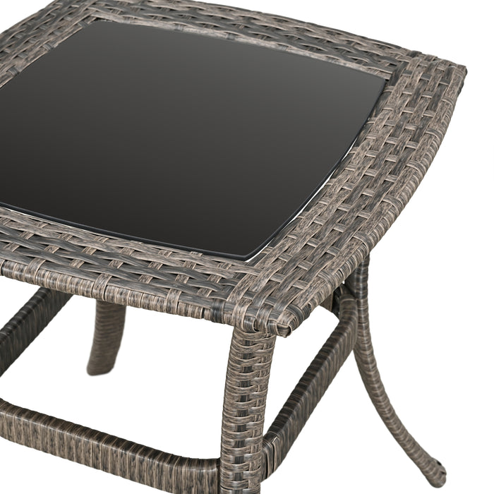 Elegant 3-Piece Outdoor Bistro Set with PE Wicker 360° Swivel Chairs and Tempered Glass Table - Grey Cushions 