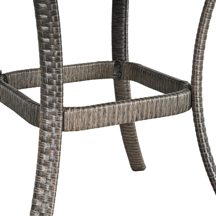 Elegant 3-Piece Outdoor Bistro Set with PE Wicker 360° Swivel Chairs and Tempered Glass Table - Grey Cushions 