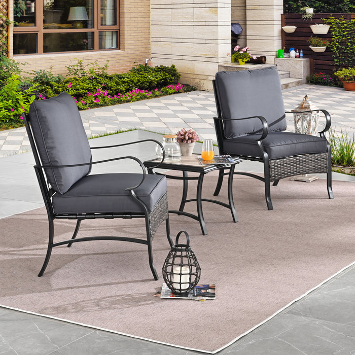 ARTLOFT 3-Pieces Patio Set Outdoor Wicker Furniture Sets Outside Bistro Table and Rattan Chairs Conversation Set 