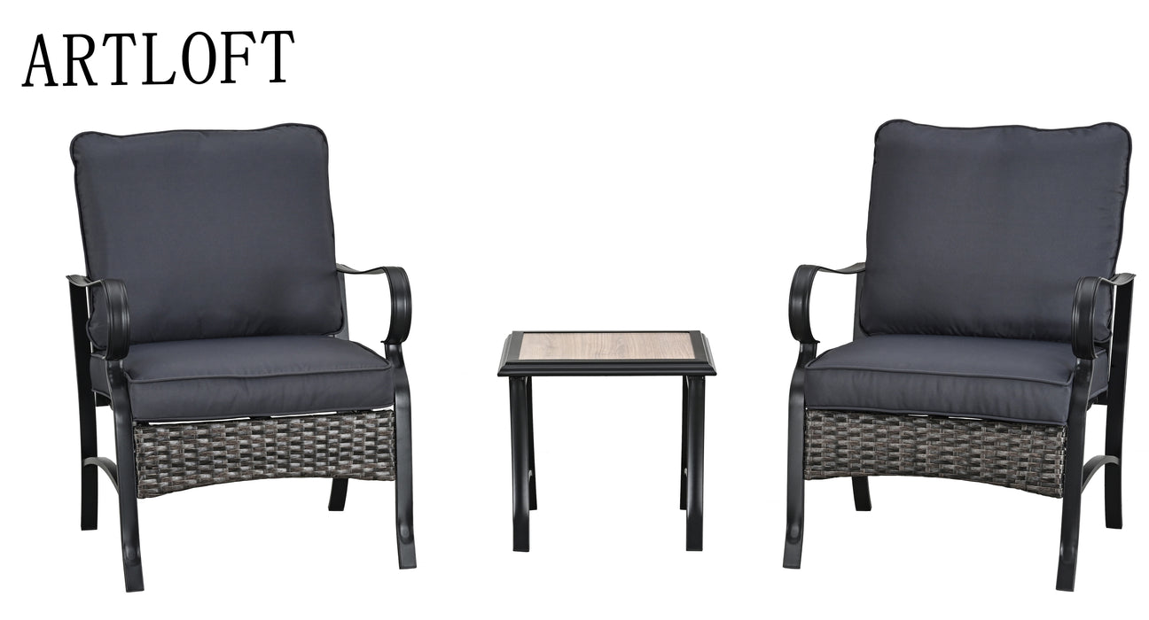 ARTLOFT 3-Pieces Patio Set Outdoor Wicker Furniture Sets Outside Bistro Table and Rattan Chairs Conversation Set 
