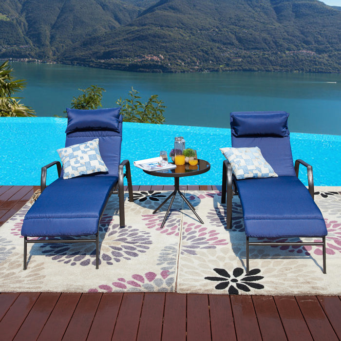 3-Piece Patio Chaise Lounge Set with Adjustable Chairs and Coffee Table Featuring Removable Cushions 