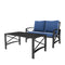 2 Pieces Patio Loveseat Metal Frame with Coffee Table Outdoor Bistro Furniture Set for Lawn Porch Garden Yard Poolside, Khaki, Blue