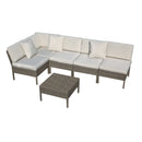 6 Pieces All-Weather Rattan Patio Sectional Sofa Set Wicker Outdoor Furniture with 3 Pillows Coffee Table, Blue, Beige