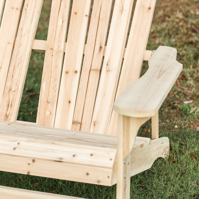 1 Piece Outdoor Wooden Adirondack Bench Loveseat Double Patio Chair Natural 
