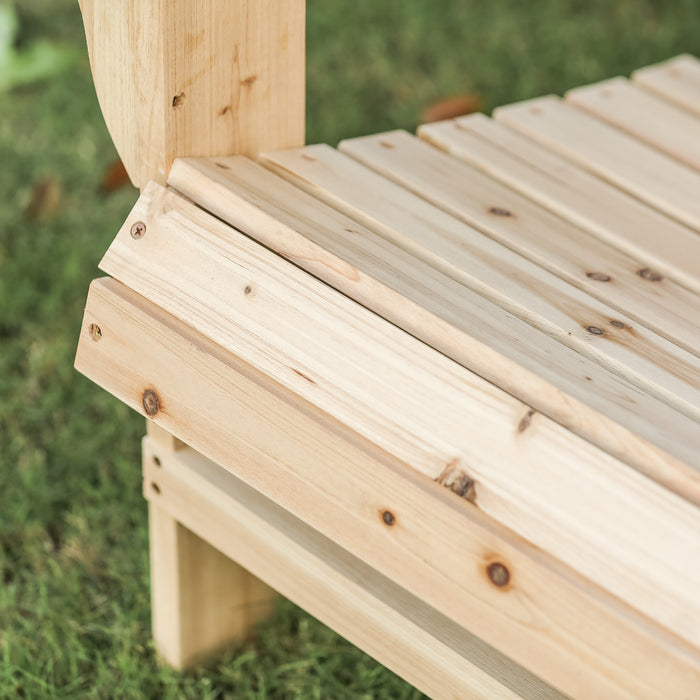 1 Piece Outdoor Wooden Adirondack Bench Loveseat Double Patio Chair Natural 