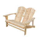 1 Piece Outdoor Wooden Adirondack Bench Loveseat Double Patio Chair Natural