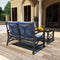 2 Pieces Patio Loveseat Metal Frame with Coffee Table Outdoor Bistro Furniture Set for Lawn Porch Garden Yard Poolside, Khaki, Blue