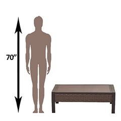 Festival Depot Patio Coffee Table Outdoor Furniture with X Shaped Metal Leg, All-Weather Wicker and Wooden Finish Grain Table Top for Backyard Poolside Deck Porch (Rectangle Brown) (B-PF20208-new1)