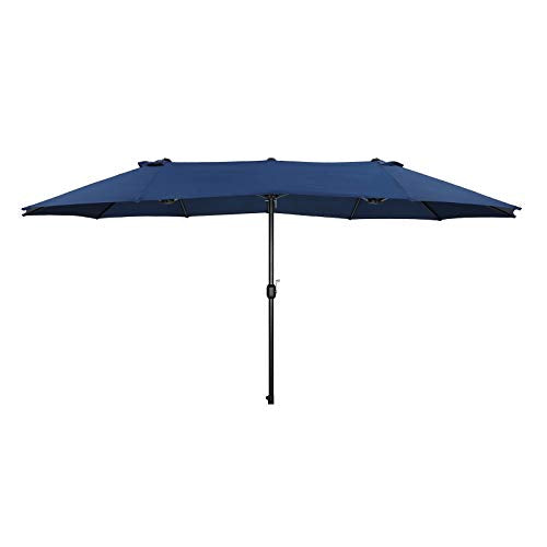 Festival Depot 14.7 ft Patio Outdoor Double-Sided Umbrella Large Twin Market Ventilation Aluminum Crank for Porch, Deck, Backyard and Pool 