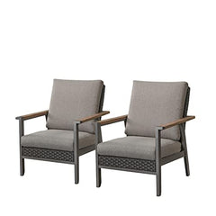 Festival Depot 2 Pcs Patio Dining with Chair Metal Frame Rattan Wicker Armchair and Cushions All Weather Outdoor Furniture for Backyard Garden, Dark Grey