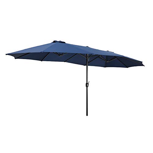 Festival Depot 14.7 ft Patio Umbrella Outdoor Large Twin Umbrella Double-Sided Ventilation Sun Canopy Market Umbrella with Aluminum Pole Handle Crank Without Base for Garden, Poolside, Deck 