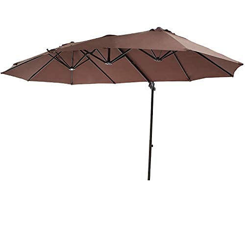 Festival Depot 14.4 ft Outdoor Patio Double-Sided Umbrella Large Hanging Twin Market Ventilation Cantilever Aluminum Offset with Steel Pole Handle Crank