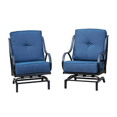 Festival Depot Patio Chair Set of 2 Metal Armchairs with Thick Cushions Outdoor Furniture for Bistro Deck Garden (Blue) (B-PF19110X2-B)