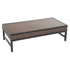 Festival Depot Furniture Dining Bistro Patio Outdoor Side Coffee Table Wicker Rattan Rectangle with Metal Slatted Steel Legs All Weather for Garden Yard 47.2"(L) x 13.3"(H) x 23.6"(W),Brown Black