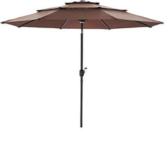 Festival Depot 9.8ft Outdoor Patio 3 Tiers Ventilation Market Aluminum Umbrella Button Tilt Easy Crank Center Light 8 Solar Powered LED Lights Bars All-Weather