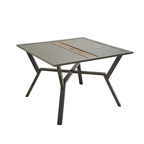 Festival Depot Dining Outdoor Square Side Coffee Table with 1.5" Umbrella Hole Metal Patio Bistro Slatted Tabletop with Steel Legs Modern Furniture 36"(W) x 36"(D) x 28.5"(H),Black Grey