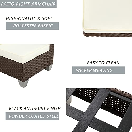 Festival Depot Patio Rattan Wicker Single Sofa Outdoor Sectional Chair with Removable Cushion Metal Frame All Weather Waterproof Furniture Seating for Garden Yard Lawn Pool (Beige)