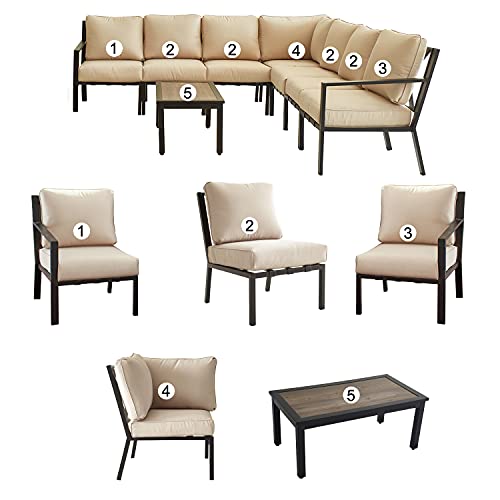 Festival Depot 8 Pieces Patio Furniture Set All-Weather Polyester Fabrics Metal Frame Sofa Outdoor Conversation Set Sectional Corner Couch with Cushions & Coffee Table for Deck Poolside Balcony(Beige)