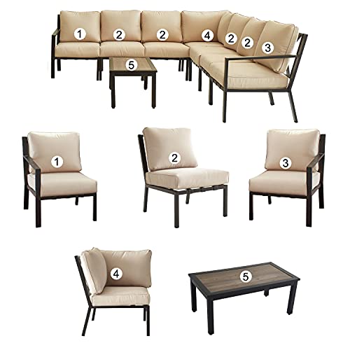 Festival Depot 8 Pieces Patio Furniture Set All-Weather Polyester Fabrics Metal Frame Sofa Outdoor Conversation Set Sectional Corner Couch with Cushions & Coffee Table for Deck Poolside Balcony(Beige) 