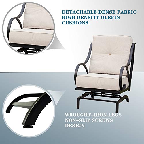 Festival Depot 2 of Outdoor Patio Dining Chairs with Blue Cushions Set Premium Fabric Metal Frame Furniture Set Garden Bistro Seating Chair Thick&Soft Cushions (2pc Dining Chairs) 