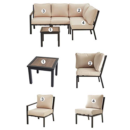 Festival Depot Outdoor Furniture Patio Conversation Sets Loveseat Armchair, All-Weather Black X Slatted Backrest Chairs with Coffee Side Table and Thick Soft Removable Couch Cushions
