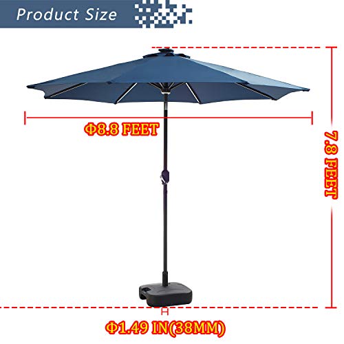 Festival Depot 8.8 FT Solar Patio Outdoor Umbrella with LED Lighted 360¡Rotation Adjustment Tilt and Crank Outdoor Market Umbrella