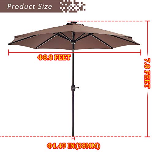 Festival Depot 8.8 FT Solar Patio Outdoor Umbrella with LED Lighted 360¡Rotation Adjustment Tilt and Crank Outdoor Market Umbrella
