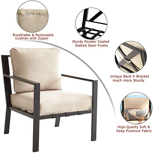 Festival Depot Patio Dining Chair Outdoor Bistro Furniture Comfort & Soft 4.3" Cushions with Metal Slatted Steel Frame Legs for Garden Poolside All-Weather 