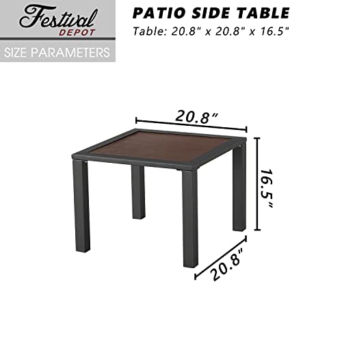 Festival Depot Outdoor Table Patio Dining Table with Metal Steel Frame Wooden-Like End Top All Weather Sectional Furniture for Garden Yard Lawn Pool