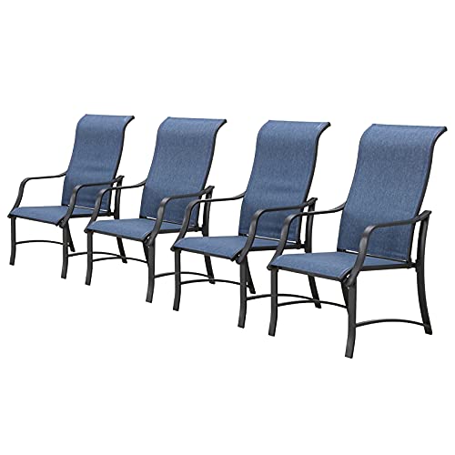 Festival Depot 4 Piece Patio Armrest Dining Chair Set with Breathable Textilene Fabric and Metal Frame Outdoor Furniture for Deck Poolside Garden Lawn Porch (Blue)
