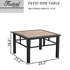 Sports Festival 1 Pcs Patio Side Table Outdoor Furniture with Metal Frame and Wooden Desktop Modern Coffee Square Table for Porch Garden Poolside Deck Lawn Balcony