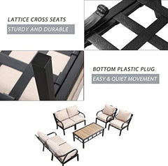 Festival Depot 7 Pieces Patio Conversation Set Sectional Sofa Armchair with Thick Cushions and Coffee Table All Weather Metal Outdoor Furniture for Deck Garden, Beige