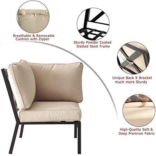 Festival Depot Patio Dining Chair Outdoor Bistro Furniture Comfort & Soft 4.3" Cushions with Metal Slatted Steel Frame Legs for Garden Poolside All-Weather 