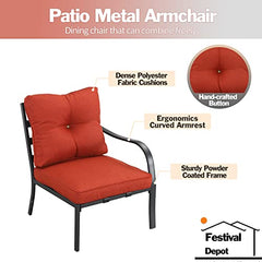 Festival Depot 5 Pcs Patio Conversation Set Sectional Sofa Chair Outdoor Furniture All-Weather Bistro Set with Left-arm&Right-arm Armless Chair Ottoman Side Table for Garden Porch Deck Backyard (Red)