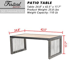 Festival Depot Wicker Patio Coffee Table All-Weather Metal Square Dining Table Waterproof Outdoor Sectional Furniture with DPC Desktop for Bistro Balcony Garden Pool Lawn Backyard