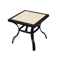 Festival Depot Modern Furniture Outdoor Square Patio Dining Coffee Bistro Table Metal Steel Legs with Ceramics Top All-Weather,20.9"(L) x 20.9"(W) x 19.7"(H),Black