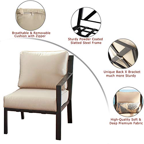 Festival Depot Patio Dining Chair Outdoor Bistro Furniture Comfort & Soft 4.3" Cushions with Metal Slatted Steel Frame Legs for Garden Poolside All-Weather 