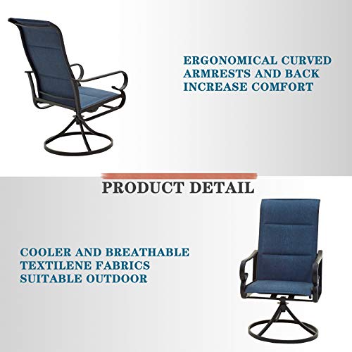 Festival Depot 5 Pieces Patio Dining Conversation Set, Outdoor Furniture 4 Swivel Bistro Armrest Chair & 1 Round Metal Table with 2.04" Umbrella Hole for Deck Poolside Porch Backyard (Blue)